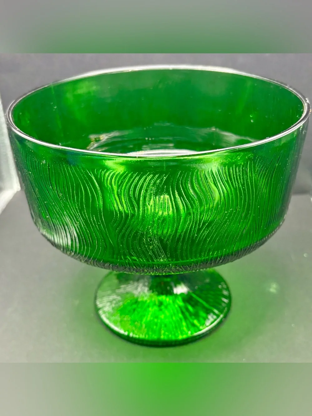 Vintage Green Hoosier Glass 4032 Pedestal Dish Textured Footed Candy Bowl